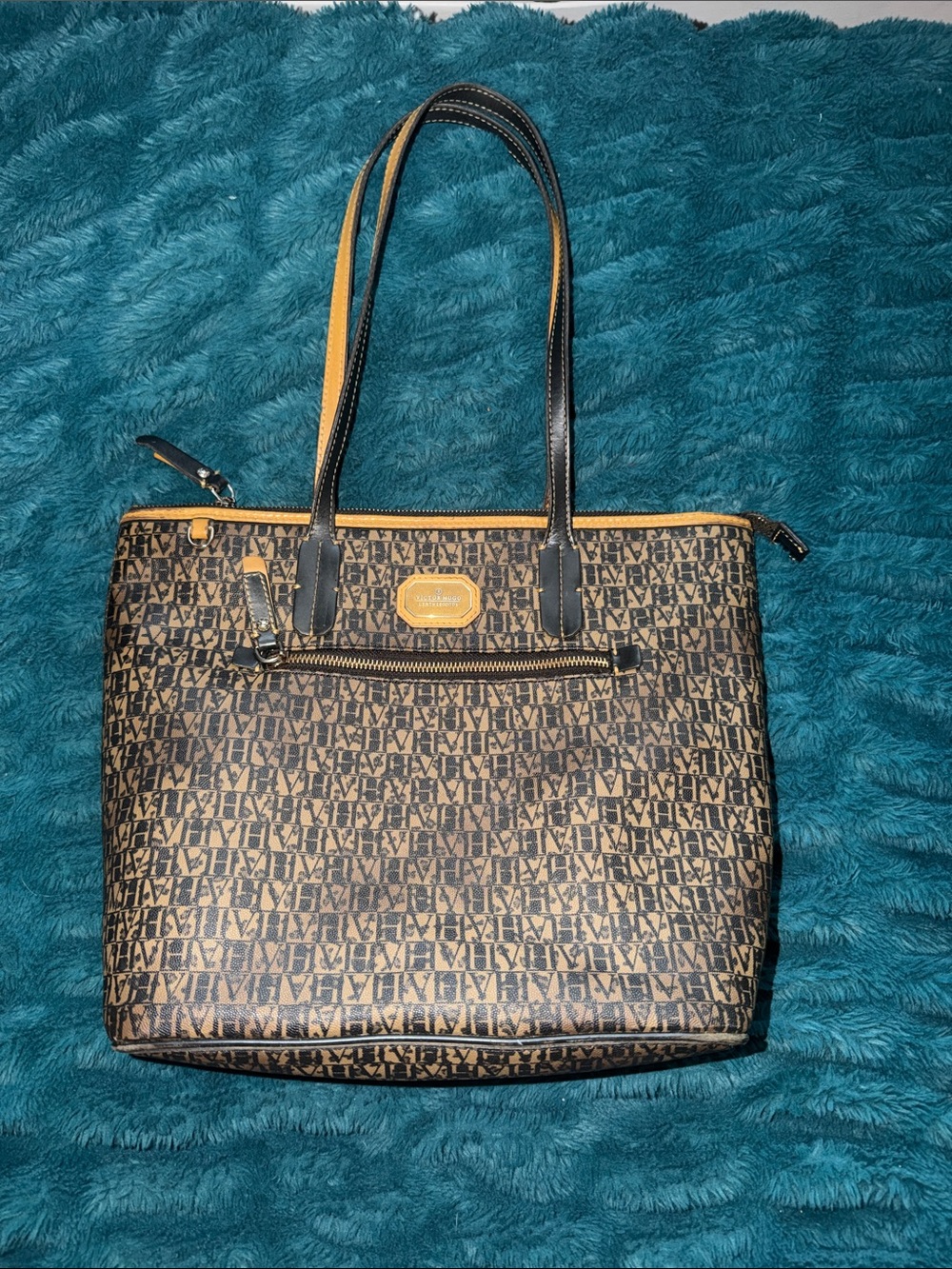 Victor Hugo Women’s Monogram Tote Bag in Brown and Black